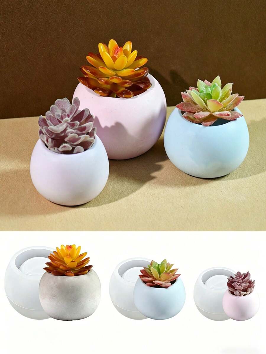 矽膠模具 - 極簡橢圓形花盆、香氛收納盒、多肉植物盆 - 矽膠模具適用於樹脂、環氧樹脂和蠟燭製作 - 耐用可重複使用的圓形花盆模具，採開放式設計 - 手工藝品、家居裝飾 - 多色 - 查看 1