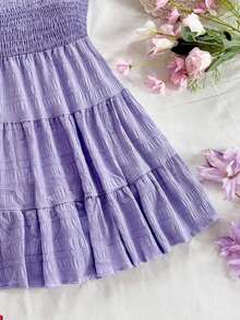 Vestido Casual de Tanque Halter Cuello con Dobladillo Plisado unicolor para Mujeres en Verano - Morado 2 - Ver 3