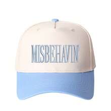 MISBEHAVIN Letter Embroidered Patchwork Trucker Hat, Essential For Vacation And Travel, Adjustable, Unisex - Sky Blue - View 7