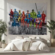 1pcs Cartoon A Vengers S Uperhero Wall Tapestry Backdrop, Iron Man C Aptain America S Piderman Party Decorations For Photo Booth, Cute Hero Team Photography Background, Living Room Bedroom Aesthetic Wall Decor, Outdoor Indoor Celebration Banner, Backyard Party Photo Prop Supplies, School Event Poster Decor, Home Dormitory Wall Hanging Art - 多色-A - 查看 1