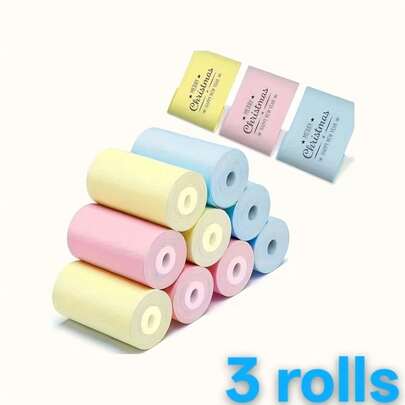 Thermal Printer Color Photo Paper, Available In 3, 6,12 Rolls In Pink, Yellow, Blue Suitable For Mini Instant Cameras, Non-Adhesive, Ideal For Photos, Notes, And Journals, Size 57 X 25mm