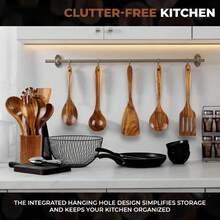 10pcs Premium Teak Cookware Set - Non-Stick Pans, Heat Resistant, Ergonomic Handles, Comfortable Grip, Suitable For Mixing, Baking, Serving And Easy Cooking, Outdoor Camping Cookware Set - Perfect For Mother's Day, Thanksgiving, Halloween, Easter, Christmas, Essential Kitchen Items | Stylish Wooden Spoons | Durable Kitchen Utensils - Brown - View 4