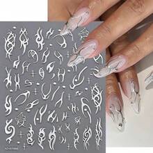 1 Uds. Pegatinas 3D de Metal plateado con forma de espina y llama para uñas, deslizador adhesivo de líneas abstractas irregulares Y2K, calcomanías de decoración de uñas picantes para niñas - NKS370-07-01 - Ver 1