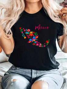 1 pieza Camiseta con estampado "Purple And Gold Vibes Only Game Day High School", camiseta casual de manga corta con cuello redondo, cómoda, para primavera y verano, ropa de mujer, algodón, camiseta con estampado "Abuela de la niña de cumpleaños", decoraciones para fiestas familiares, camiseta con estampado de cuello redondo y manga corta, informal para mujer, verano, camiseta gráfica para mujer, camiseta con diseño floral del mapa de México, otomi, bordado mexicano, diseño de pájaro, camiseta para 50 años, camiseta estampada para fiesta de 50 cumpleaños, camiseta casual de manga corta con cuello redondo, cómoda, para primavera y verano, ropa de mujer, algodón, para papá y mamá de la niña de cumpleaños, camiseta coqueta con lazo para fiesta familiar, camiseta con estampado de cuello redondo y manga cort Unisexo. - Negro - Ver 8