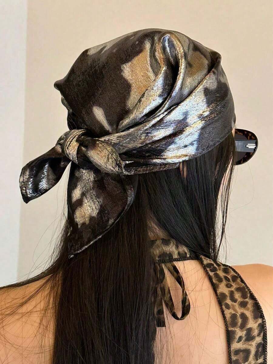 1pc Fashionable New Liquid Silver Color Bandana, Casual Street Style Square Scarf - 多色 2 - 查看 1