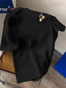 Italian Amalfi Coast Lemon Y2K Pattern 180g Combed Cotton Crew Neck T-Shirt, High-Quality Printed Unisex T-Shirt, Low Stretch, Regular Fit - Black - View 4
