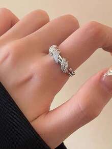 1pc Full Diamond Wrap Open Ring – Adjustable Sparkling Stackable Ring, Statement Summer Holiday Jewellery, Chic Everyday Finger Ring For Women - Silver - View 1