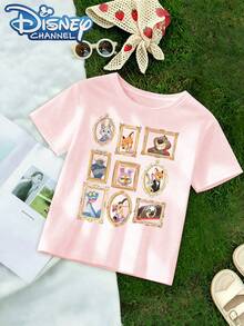 The Disney Zootopia Nick And Judy With Friends Print On This Cute, Fresh, And Fashionable Disney Girls' Round Neck T-Shirt Is An Ideal Choice For Daily Wear, Holiday Leisure, Outdoor Exploration, School Life, And Shopping Trips. Made Of 100% Pure Cotton, It's A Must-Have Item For Summer And Also Makes A Perfect Disney Gift For Both Girls And Boys. - Pink - View 2