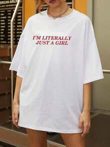 Limited Time Offer, Limited Quantity Available, Flash , Women's Shirts, Women's T-Shirts. Casual Summer T-Shirt With The Slogan "I'm Really A Girl," Showing Your Confidence And Unique Charm! White - 白色 - 查看 9