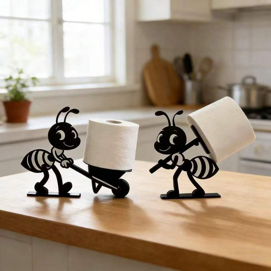 2 chiếc giá đựng giấy vệ sinh bằng nhựa vinyl họa tiết con kiến, trang trí đa năng cho phòng tắm. - màu đen - Xem 1