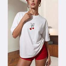 Camiseta de manga corta de algodón puro, estilo europeo y americano, con estampado de letras único y de alta gama, de corte holgado, fresca, sencilla y versátil. - Blanco - Ver 2