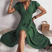 Polka Dot Print Butterfly Sleeve Knot Side Wrap Dress Maxi Vacation Beach Outfits Women - Energía azul - Ver 7