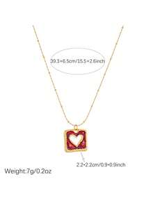 1pc Fashion Sexy Wine Red Drop Oil Gold Plated Square Hollow Heart Pendant Necklace For Women's Daily Wear Jewelry - Burgundy - View 5