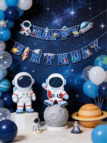1套太空人生日快樂橫幅，太空人行星火箭圖案，生日快樂拉旗，生日派對背景掛飾，太空主題生日派對裝飾，居家裝飾，房間裝飾，生日牆面掛飾裝飾橫幅，太空人派對裝飾，生日慶祝裝飾，生日派對用品，生日禮物 - 太空太空人 - 查看 9