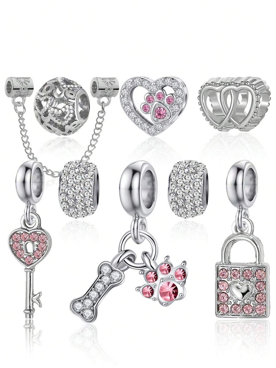 1 European And American Fashionable Multifunctional Bracelet With Key Lock And Heart-Shaped Diamond Bead Pendant, Suitable For Woman To Give As A Gift To Good Friends - Multicolor - View 1