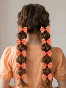 5pcs/10pcs Girls Elegant Checkerboard Bow Hair Scrunchies, Orange Tones, Suitable For Daily, Vacation, Graduation Season Decoration And Gifts - Multicolor - View 2
