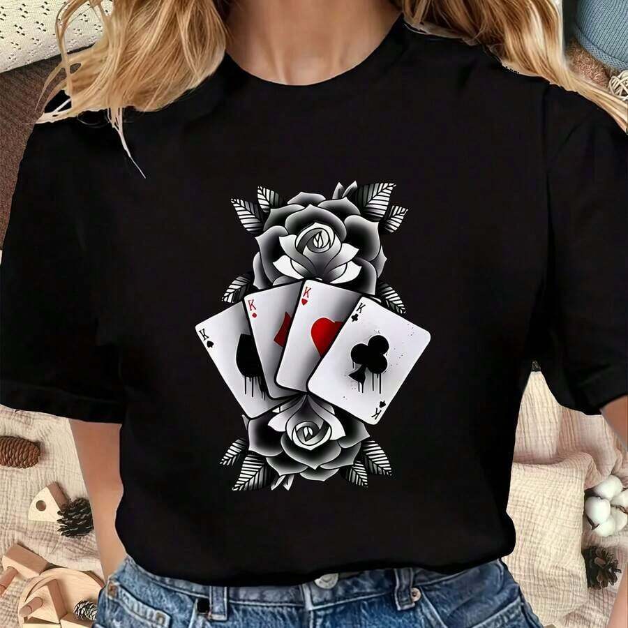 Naipes estilo tatuaje de rosa en blanco y negro: Rey de espadas, Rey de corazones, Rey de tréboles, impresión artística para decoración del hogar, arte de pared, regalo