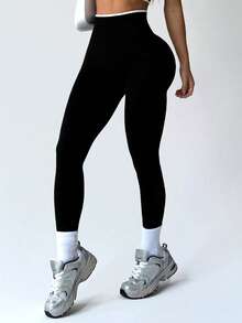 Women's Outdoor Contrast Color Sports Pants, Black - Black - View 5