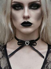 NAIZHU 1 chiếc vòng cổ choker kiểu Gothic hình bướm và trái tim bằng chất liệu PU, thích hợp để đeo hàng ngày, hẹn hò, dự tiệc. - màu đen - Xem 3