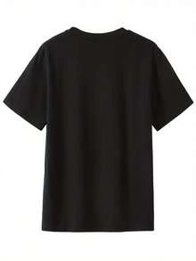 Camiseta para hombre, hecha de algodón puro, tela ligera y transpirable, diseño de cuello redondo, estampado, corte de manga corta, adecuada para uso casual diario en primavera y verano. - Negro - Ver 2