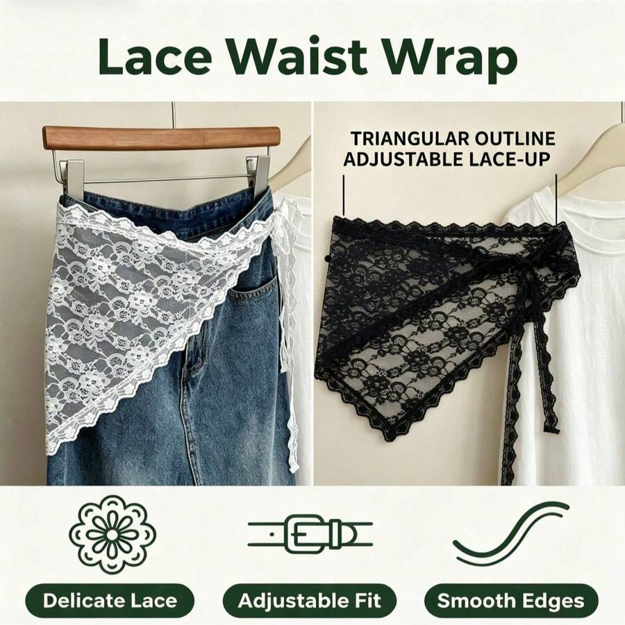 1pc Lace Floral Trim Scarf/Bandana,Beach,Holiday,Travel Essential,Holiday - Black - View 1