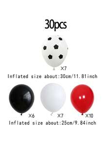 30 pezzi Set di palloncini a tema calcio, palloncini in lattice da 12 pollici con stampa da calcio in nero, bianco e rosso, adatti per feste di compleanno, partite di calcio, tifoseria per i Mondiali, decorazione per festa di nascità - Multicolore - Visualizzare 5