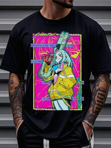 Unisex T-Shirt Made Of Pure Cotton, Anime/Manga Shirts, Unisex Tee, Japanese Animation Top, Cosplay For Men And Women, Summer T-Shirt, Blouse, Basic Tops, Tops, Creative Design, Outdoor Play, Cool Style, Fun Design, Great For Outdoor Play, Creative Design, Outdoor Play, Cool Style, Fun Design, Great For Outdoor Play - Black - View 5