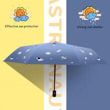 1pc New Summer Umbrella, Student Manual 3-Fold Compact Umbrella, Sky & People Series UV Protection - As Shown - View 2