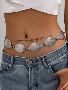 1 Pc Vintage Western Concho Waist Chain, Cowboy Cowgirl Style Blue Turquoise Cluster Belly Chain, Southwestern Belt For Women - Multicolor - View 10