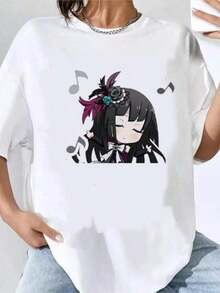 Camiseta de Anime Japonés BanG Dream para Mujer, Tops de Verano, Camisetas de Cuello Redondo, Ropa de Mujer, Streetwear, Camiseta de Manga Corta, Ropa Y2k, Camiseta, Camisa - Negro - Ver 6