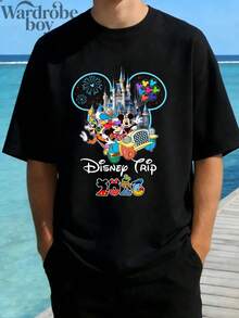 Disney 2026 Family Shirts ,Short-Sleeve Parent-Child Printed T-Shirt, Pattern T-Shirt, Cotton Pattern T-Shirt, Mickey Mouse Family Group Photo Printed T-Shirt, Suitable For Family Outings And Vacation Wear. Mother's Day And Father's Day T-Shirt, Suitable For Men And Women. Cotton T-Shirt, Comfortable And Breathable. - Man - View 2