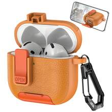 1個 Airpodspro3 蘋果無線藍牙耳機保護殼 Airpods4 皮革紋理 鎖扣式 支架軟保護套 - 彩色 - 查看 13