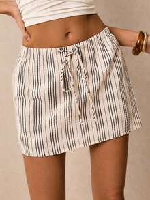 Pantalones Culotte Casuales Holgados para Mujer con Cordón Ajustable en la Cintura y Bolsillos a Rayas - Rosa - Ver 9