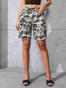 Shorts Bermuda de Mezclilla Casuales de Corte Holgado para Mujer con Bolsillos - Multicolor - Ver 5