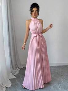 Vestido de línea A con cuello con volantes y cintura plisada, elegante y romántico para el Día de San Valentín - Rosa vieja - Ver 6