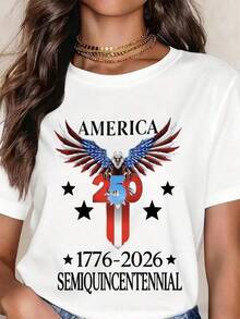 America 250th Anniversary Semiquincentennial 1776 2026 Eagle Flag Stars And Stes Patriotic T Shirt For Independence Day CelebrationRopa De Mujer / Ropa De Mujer De Uso Diario / Blusas, Camisas Y Camisetas De Mujer / Camisetas De Mujer Ropa Deportiva Basicos Mujer Short Playeras Para Hombre - Blanco - Ver 8