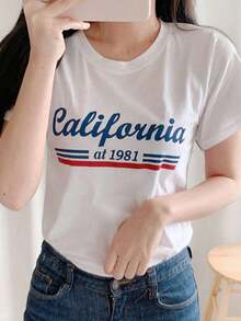 ropa de calor mujer Camiseta de cuello redondo con gráfico de letras para el verano - Blanco - Ver 10