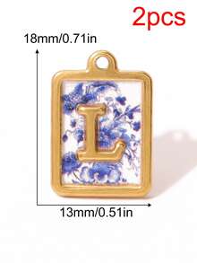 2个不锈钢蓝白瓷纹字母吊坠，字母饰品DIY配件 - 吊墜 - 查看 18