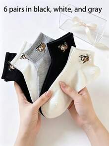 3 Pairs Of Cute Cartoon Design Sloth Pattern Short Socks, Spring And Summer Mesh Hollow Women's Socks, Sporty And Casual All-Match Unisex Socks, Milk Fufu Style Student Sports Socks22 - Multicolor - View 8