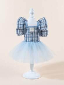 1 Set Vestido de Tul para Mascotas con Moño, Vestido de Boda Impreso Lindo para Mascotas, Vestido de Princesa de Malla Elástica para Perros y Gatos - Multicolor - Ver 3
