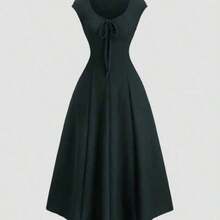 Sweetro Solid Color Waist Tie Fitted Knit Maxi Dress, European And American Style - Verde Oscuro - Ver 1