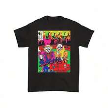 Camiseta gráfica  con estampado nostálgico de los 90, camiseta de manga corta con estampado de dibujos animados, estilo urbano chic para uso diario para adolescentes. - Negro - Ver 1