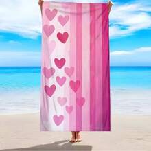 1 pieza Toalla de playa con estampado de corazón a rayas artístico, manta de playa suave, cómoda, ligera y antiarenosa, esterilla de playa súper absorbente, adecuada para viajes, natación, buceo, surf, yoga, camping, accesorios de playa - 5 - Ver 2