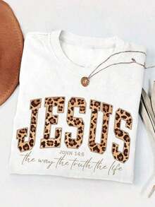 Plus Size Casual T-Shirt With Holy Spirit Fruit Print - Unisex Vintage Urban Style, Short Sleeve Round Neck Cotton T-Shirt, Women's Blouses, Women's T-Shirts, Casual Blouses For Ladies. - 白色 - 查看 3