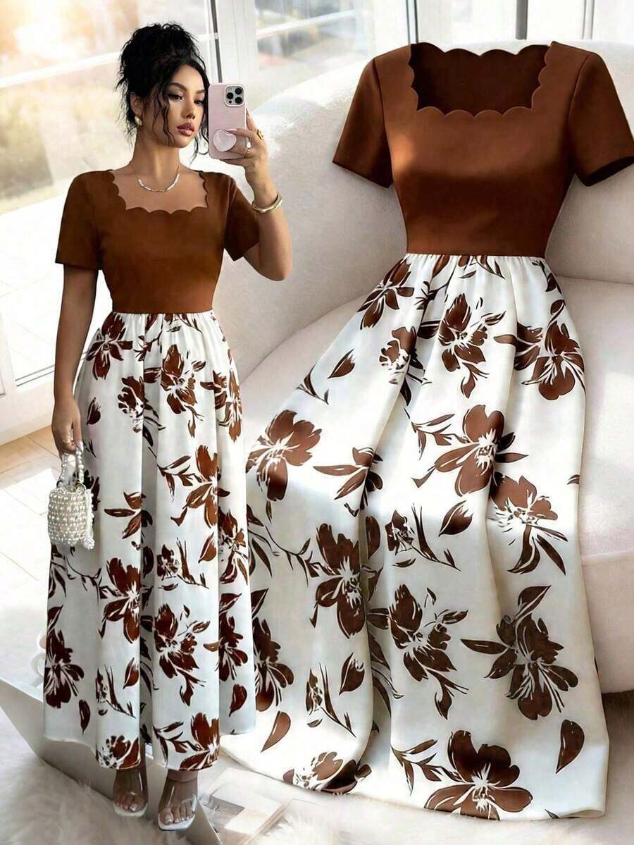 Vestido maxi elegante, exquisito y lujoso de mujer para la primavera/verano 2026 - Óxido marrón - Ver 1