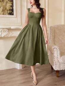 Vestido elegante vintage para mujer con bolsillos, vestido casual para té, fiesta, verano, vacaciones, vestido blanco de verano para mujer, vestido de fiesta, vestido formal con corsé, vestido de cumpleaños, vestido de invitada de boda, vestido de Pascua, vestido de primavera para mujer - Verde militar - Ver 5