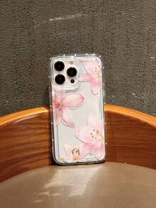 1pc Pink Lily Flower Pattern Full Coverage TPU Shockproof Phone Case Compatible With Apple 17, 16, 15, 14, 13, 12, 11 Pro Max And Series - Clear - View 5