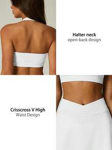 NcmRyu Conjunto deportivo de top sin espalda y minifalda de unicolor para mujer - Blanco - Ver 4