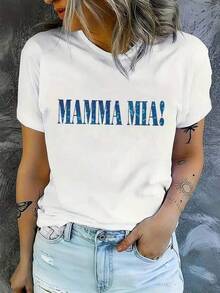 Ropa para el último día de clases de niñas y niños de 2026, camiseta de manga corta 100% algodón para mujer, estampada con el encantador diseño azul "Mamás Mías!".Camiseta con diseño gráfico, lavable a máquina, transpirable y cómoda, adecuada para un estilo minimalista y versátil, salidas diarias, cafeterías, fiestas de festivales de música, y también se puede usar en primavera, verano y otoño.Tops para mujer, tallas S-XXXL, camisetas para mujer, ropa para niñas, ropa para niños, ropa para hombres, regalo perfecto para el último día de clases y el Día de la Bandera Haitiana, Día del Medio Ambiente Mundial, Día del Padre, ropa a juego para padres e hijos. - Blanco - Ver 8