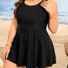 Swim Lushoire Plus Size Women Summer Beach Casual Solid Color Camisole Romper One-Piece Swimsuit - Multicolor - Ver 4